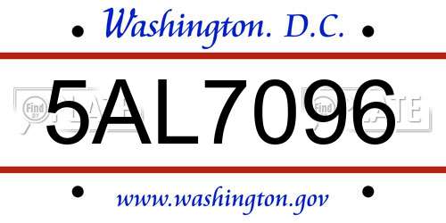 5AL7096 District Of Columbia License Plate