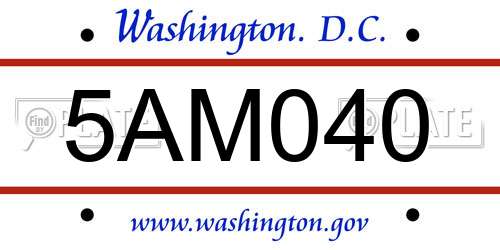5AM040 District Of Columbia License Plate