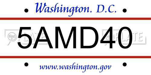 5AMD40 District Of Columbia License Plate