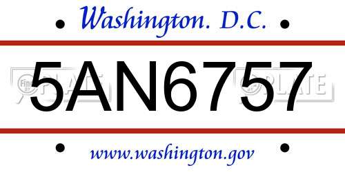 5AN6757 District Of Columbia License Plate