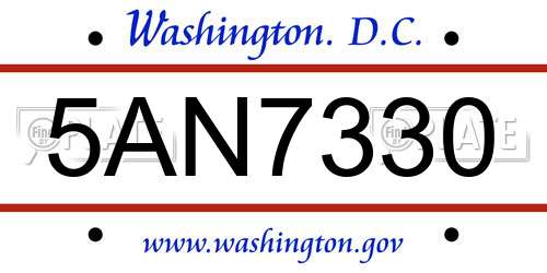 5AN7330 District Of Columbia License Plate