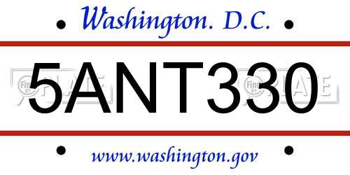 5ANT330 District Of Columbia License Plate