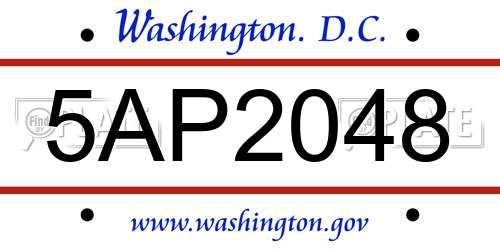 5AP2048 District Of Columbia License Plate
