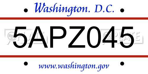 5APZ045 District Of Columbia License Plate