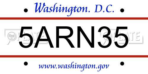 5ARN35 District Of Columbia License Plate