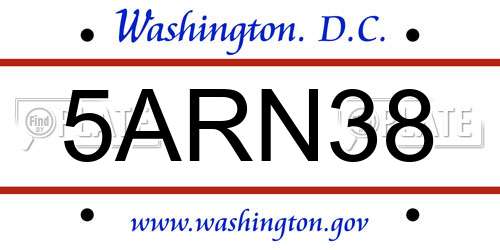 5ARN38 District Of Columbia License Plate