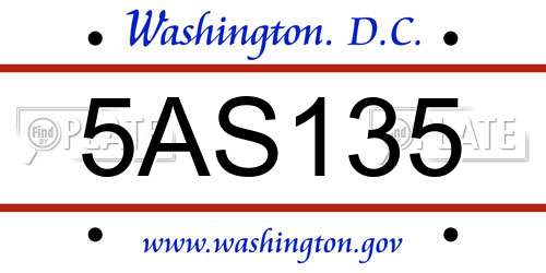 5AS135 District Of Columbia License Plate