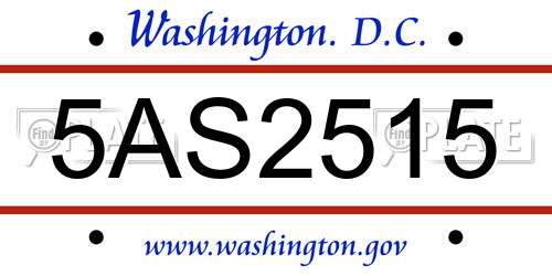 5AS2515 District Of Columbia License Plate