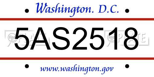5AS2518 District Of Columbia License Plate