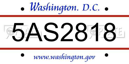 5AS2818 District Of Columbia License Plate