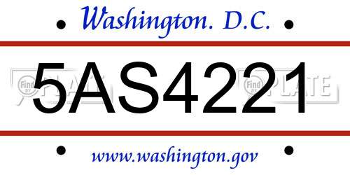 5AS4221 District Of Columbia License Plate