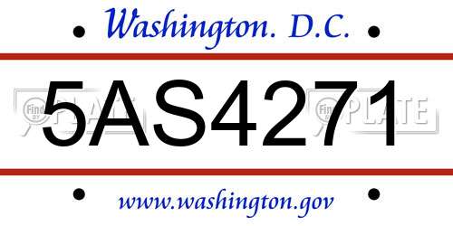 5AS4271 District Of Columbia License Plate