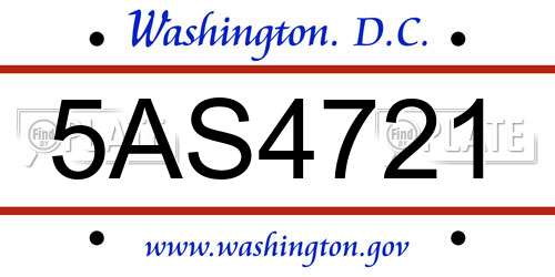 5AS4721 District Of Columbia License Plate
