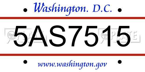 5AS7515 District Of Columbia License Plate