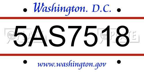 5AS7518 District Of Columbia License Plate