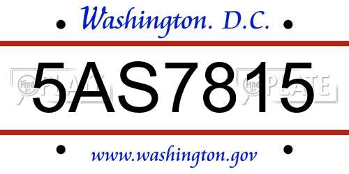 5AS7815 District Of Columbia License Plate