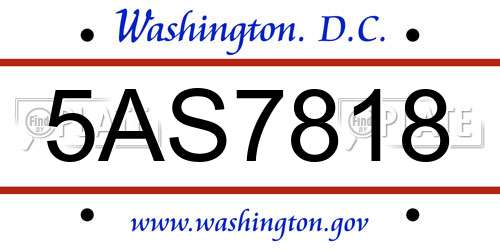 5AS7818 District Of Columbia License Plate