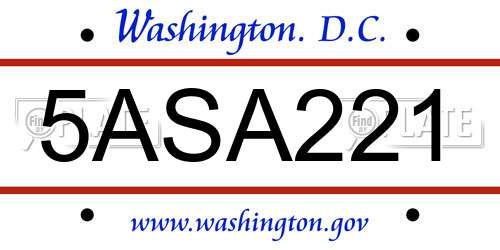 5ASA221 District Of Columbia License Plate