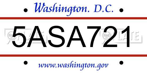 5ASA721 District Of Columbia License Plate
