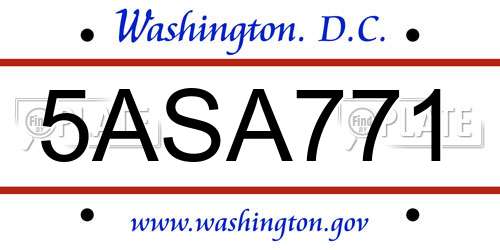 5ASA771 District Of Columbia License Plate