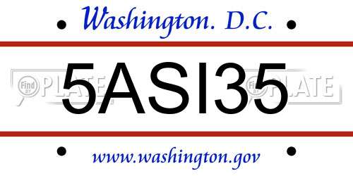 5ASI35 District Of Columbia License Plate