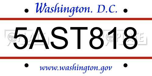 5AST818 District Of Columbia License Plate
