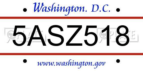 5ASZ518 District Of Columbia License Plate