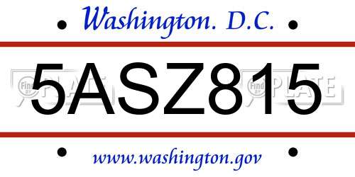 5ASZ815 District Of Columbia License Plate