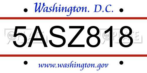 5ASZ818 District Of Columbia License Plate