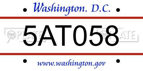 5AT058 District Of Columbia License Plate