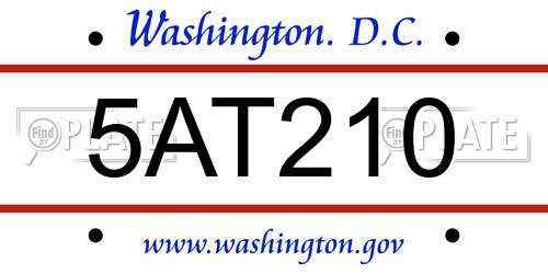 5AT210 District Of Columbia License Plate
