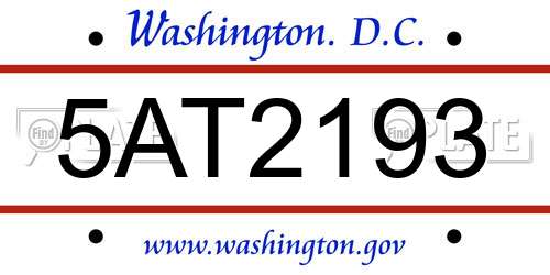 5AT2193 District Of Columbia License Plate