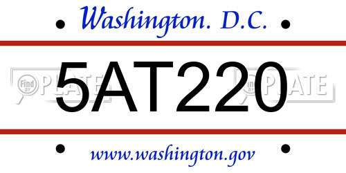 5AT220 District Of Columbia License Plate
