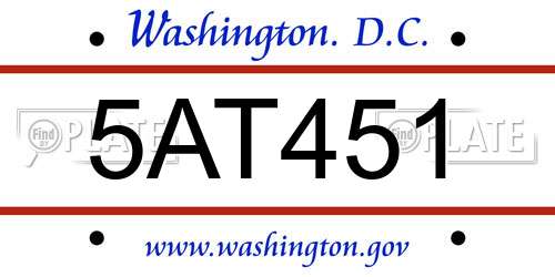5AT451 District Of Columbia License Plate