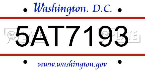 5AT7193 District Of Columbia License Plate