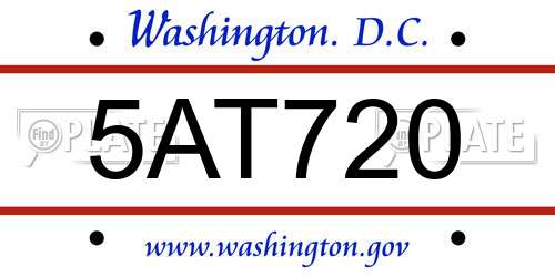 5AT720 District Of Columbia License Plate