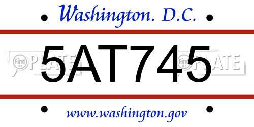 5AT745 District Of Columbia License Plate