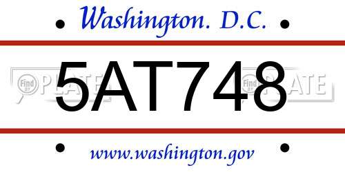 5AT748 District Of Columbia License Plate