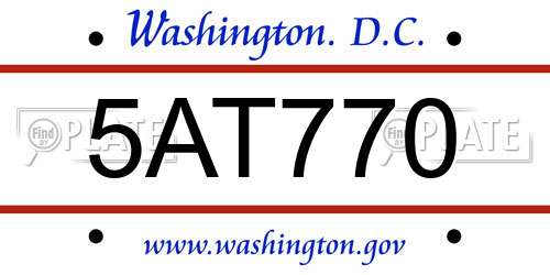 5AT770 District Of Columbia License Plate