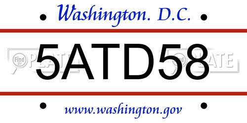5ATD58 District Of Columbia License Plate