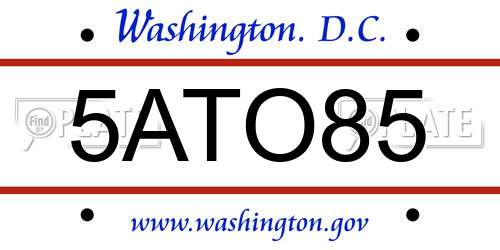 5ATO85 District Of Columbia License Plate