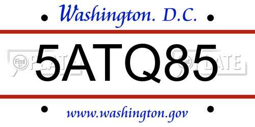 5ATQ85 District Of Columbia License Plate