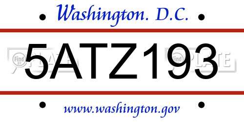 5ATZ193 District Of Columbia License Plate