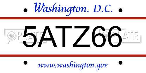 5ATZ66 District Of Columbia License Plate