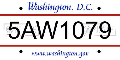 5AW1079 District Of Columbia License Plate
