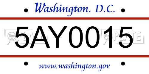 5AY0015 District Of Columbia License Plate