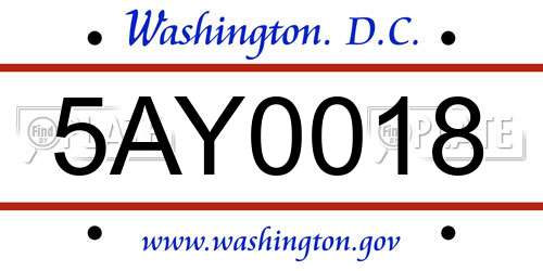 5AY0018 District Of Columbia License Plate