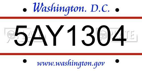 5AY1304 District Of Columbia License Plate
