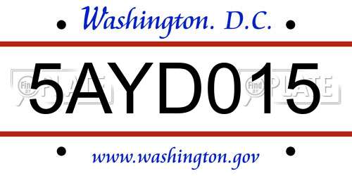 5AYD015 District Of Columbia License Plate