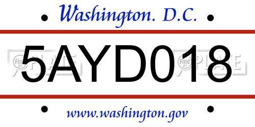 5AYD018 District Of Columbia License Plate